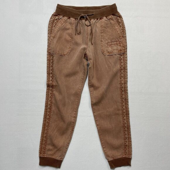 SUNDANCE Women's S Rust Cotton Pull On Pants Drawstring Jogger Embroidered Panel - Picture 1 of 5